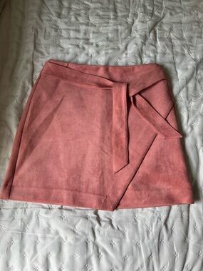LOFT Pink Wrap-Front Suede Skirt